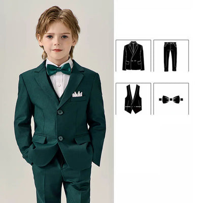 Prince Kids Green Jakcet Vest Pants Bowtie Piano Party Dress Boys Wedding Ceremony Photograph Suit Children Performance Costume