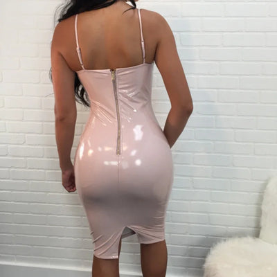 Hot New Summer Dress Women Sexy Party Club Dress New Robe Femme PU Dress Latex Glossy Sexy Bodycon Midi Dress M-4XL