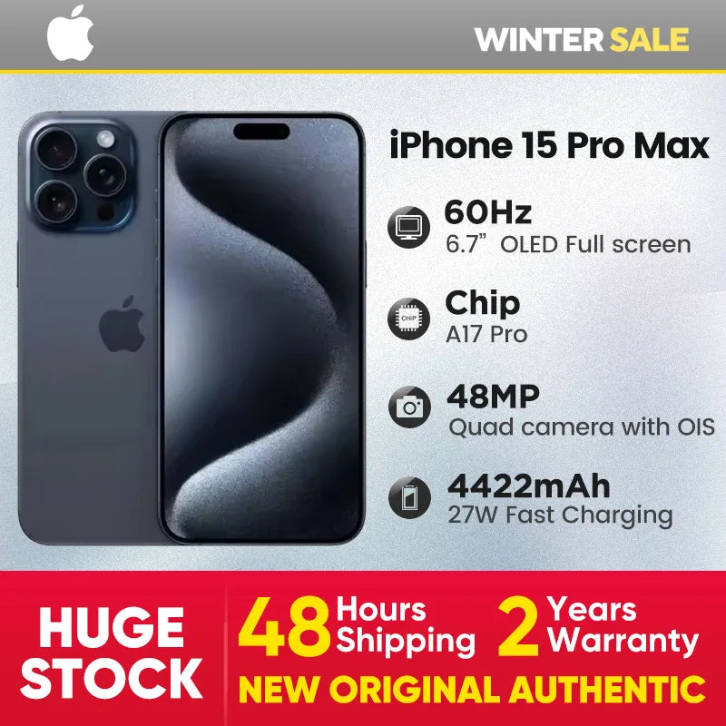 Apple iPhone 15 Pro Max iOS 17 8GB RAM 256GB ROM Apple A17 Super Retina XDR OLED Display IP68 dust/water resistant Dual-SIM 5G