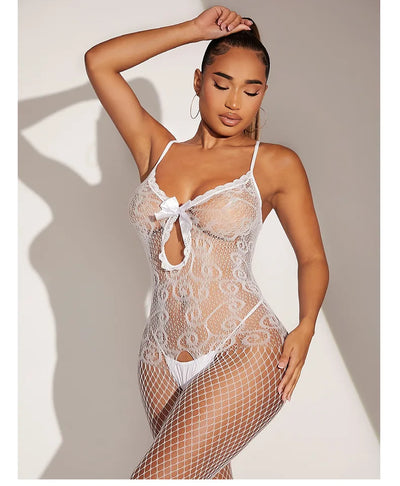 Women Red Fishnet Underwear Sexy Lingerie Striped Mesh Bodystocking Hollow Out Dress Bandage Bodysuits Sex Erotic Costumes