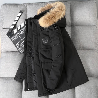 Men's Down Jackets Big Real Fur Collar Warm Parka -30 Degrees Men Casual 90% White Duck Down Coats Winter Snow Overcoat Thicken