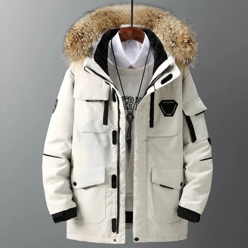 Men's Down Jackets Big Real Fur Collar Warm Parka -30 Degrees Men Casual 90% White Duck Down Coats Winter Snow Overcoat Thicken