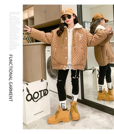 Girls Coat Jacket Winter Cotton Windbreak 2023 Fashion Warm Plus Thicken Teenagers Overcoat Snowsuit Children's Clothing