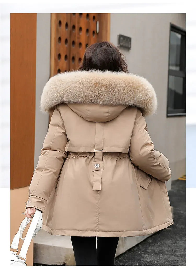 Women Parka Fashion Long Coat Wool Liner Hooded Parkas 2024 New Winter Jacket Slim with Fur Collar Warm Snow Wear Padded Clothes