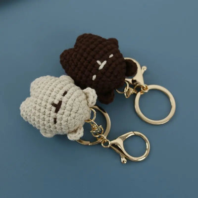 Cute Small Bear Couple Keychains Unique Knitting Cartoon Doll Funny Keyrings For Two Kawaii Crochet Keychain Keys Bag Pendant