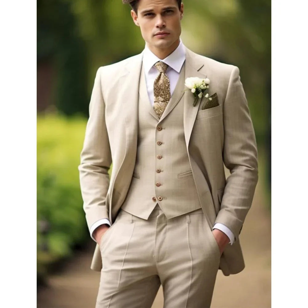 Elegant Ivory Suits For Men Slim Fashion Design Groom Wedding Blazer Pants Boyfriend Wear Party Prom Suits Custom