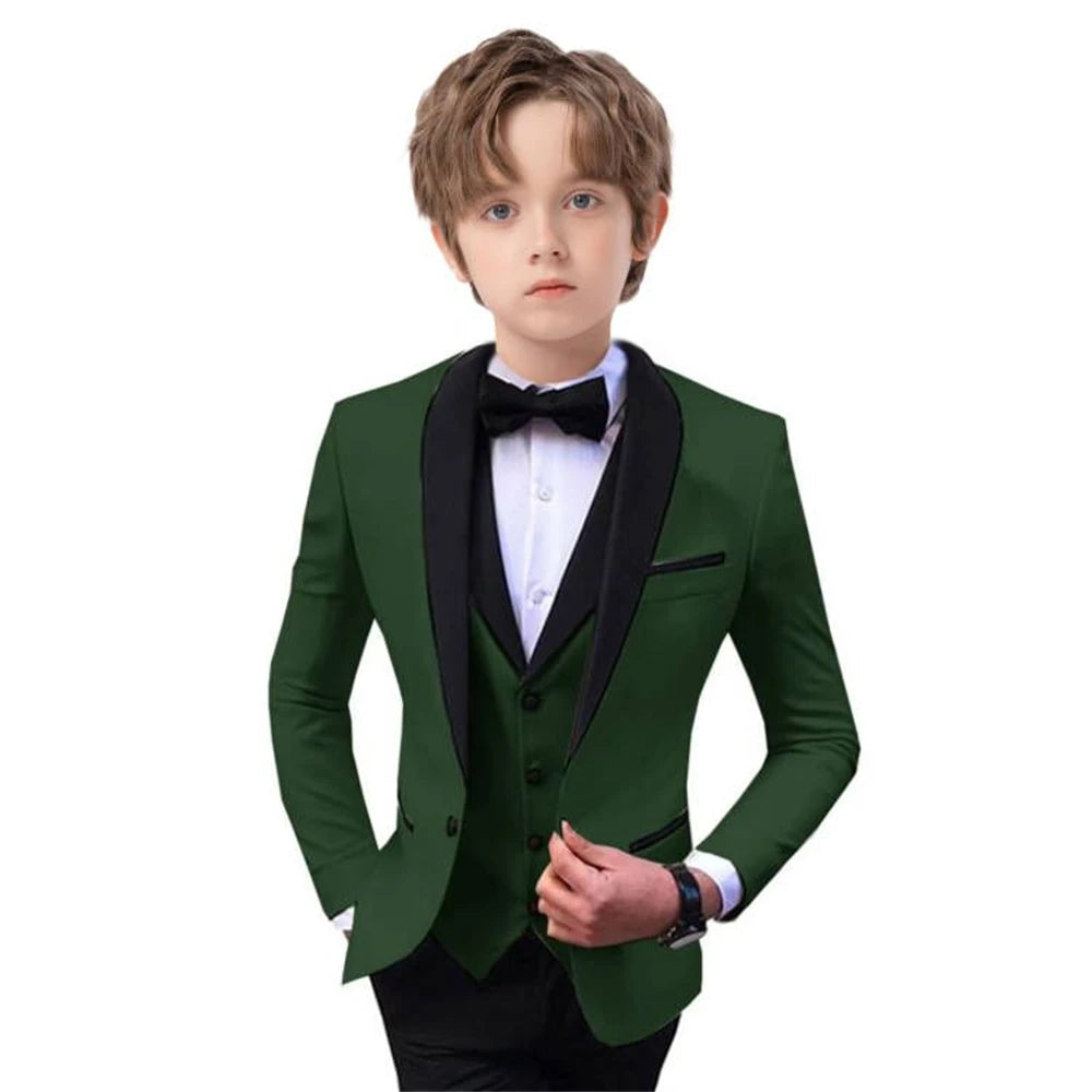 Stylish Slim Fit Boy's Suit Set 3 Pieces Tuxedo For Formal Occasion Blazer Vest And Pants Kids Outfit For Wedding Prom Fast Ship