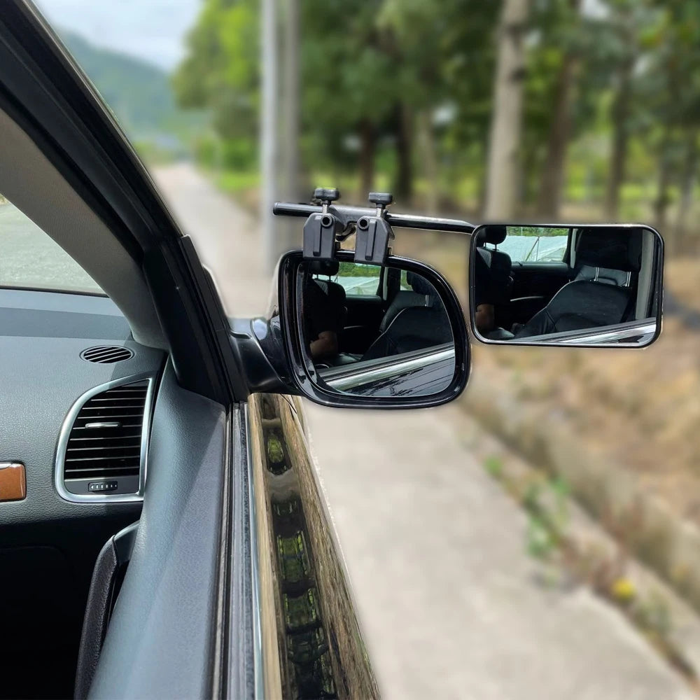 1 Pair Rotatable Car Towing Mirror PP Glass Adjustable Towing Mirrors Universal Fit Clip-on Rectangle Shape Side Mirror