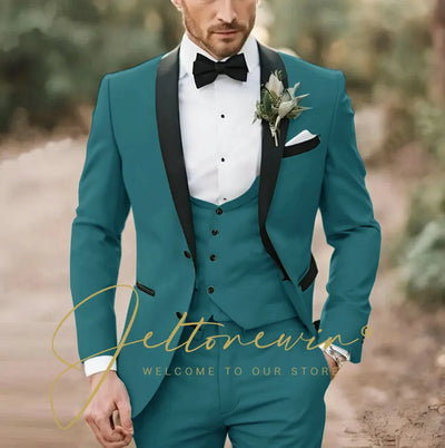 Elegant Light Green Formal Wedding Men Suit Groom Tuxedo Prom Slim Fit Blazer Hombre High Quality Custom 3 Piece Costume Homme