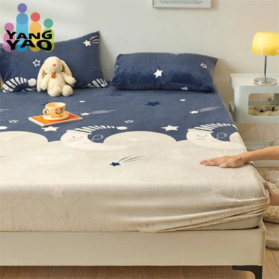 Yaapeet Winter Fitted Sheet Velvet Bedsheets fundas de colchón Skin-friendly Mattress Cover Warm Bed Linen (No Pillowcase)