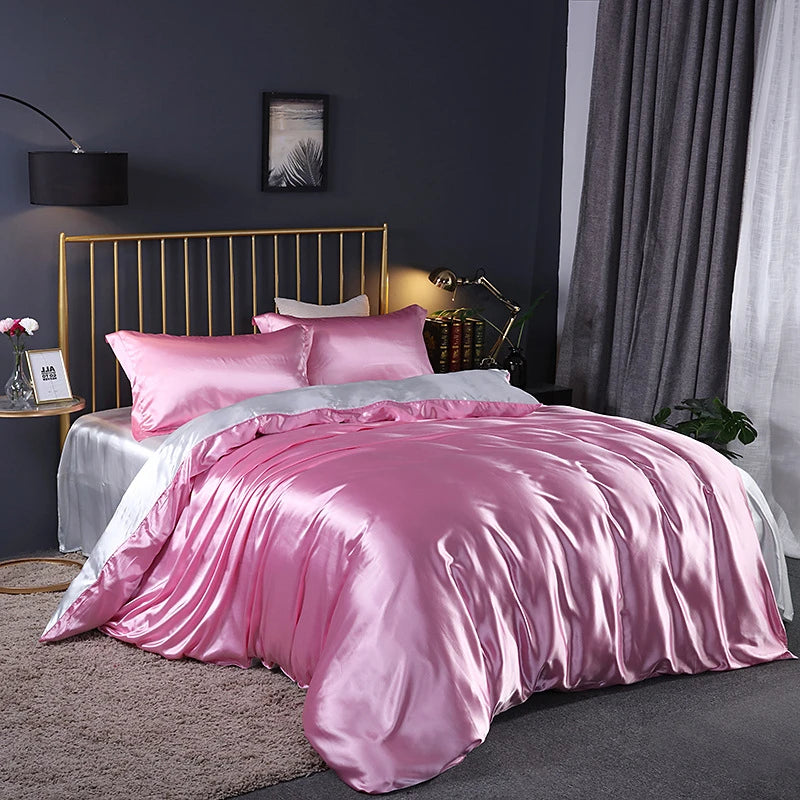 Luxury Satin Bedding Set Duvet Cover with Pillowcase European Style King Queen Size Comfortable Bed Set Bed Covers Linen Sheet