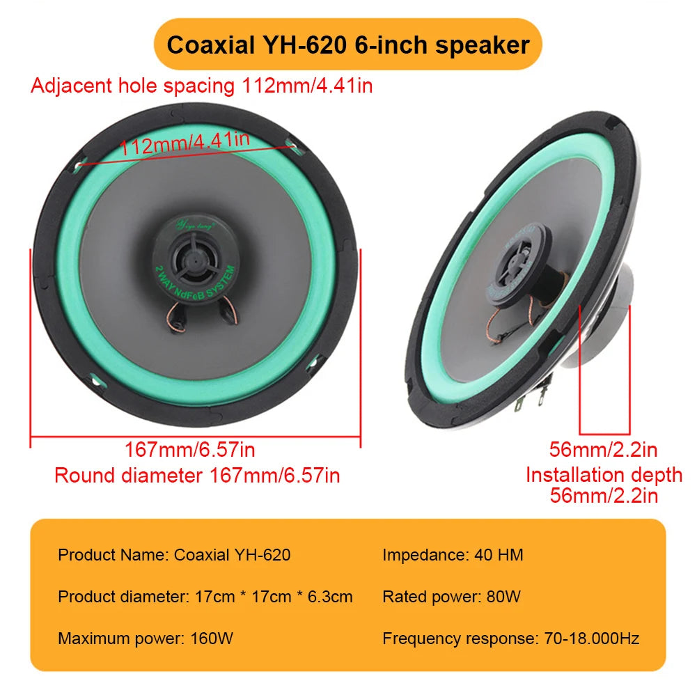 4/5/6.5-inch Car Speakers 100W/160W Max Universal HiFi Coaxial Subwoofer Car Audio Music Stereo Full Frequency Car Speakers