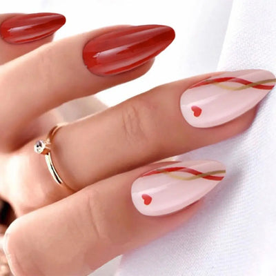 24pcs Detachable Heart False Nails Almond Oval Wearable Fake Nails Full Cover Nail Tip Acrylic Nail Art Tool Press on Nails Gift