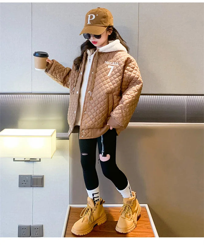 Girls Coat Jacket Winter Cotton Windbreak 2023 Fashion Warm Plus Thicken Teenagers Overcoat Snowsuit Children's Clothing