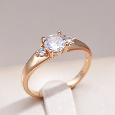 Wbmqda Sparkling Natural White Zircon Ring For Women 585 Rose Gold Color Luxury Romantic Wedding Engagement Fine Jewelry Gift