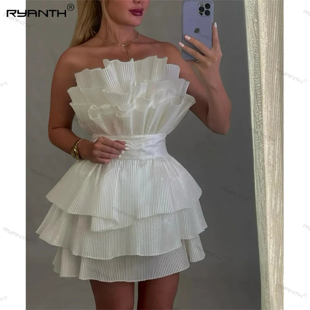 Ivory Homecoming Dresses Short A-Line Evening Dress Cocktail Dress Prom Dress Tiered Pleat Graduation Dress robes bal de promo