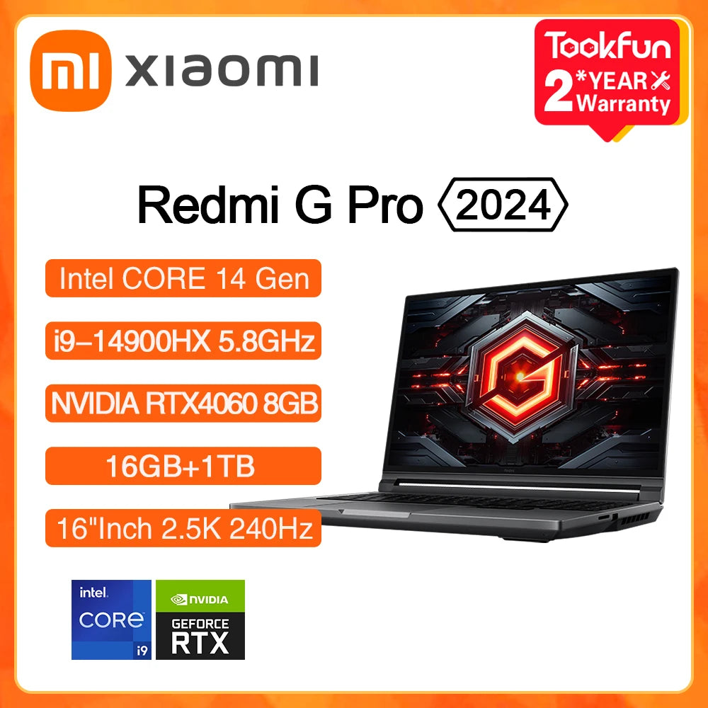 XIAOMI Redmi G Pro 2024 Gaming Laptop NVIDIA Geforce RTX 4060 Intel Core i9-14900HX 16"Inch RAM 16GB SSD 1TB 2.5K 240Hz Gamer PC