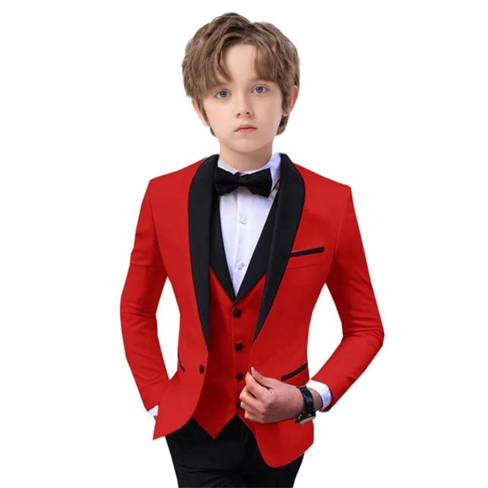 Stylish Slim Fit Boy's Suit Set 3 Pieces Tuxedo For Formal Occasion Blazer Vest And Pants Kids Outfit For Wedding Prom Fast Ship