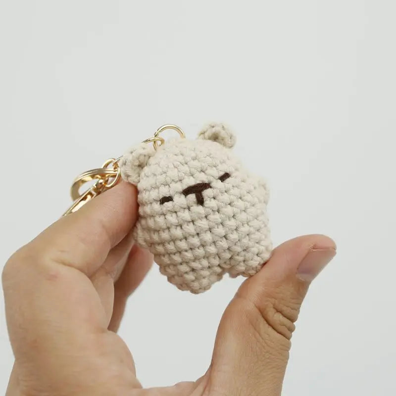 Cute Small Bear Couple Keychains Unique Knitting Cartoon Doll Funny Keyrings For Two Kawaii Crochet Keychain Keys Bag Pendant