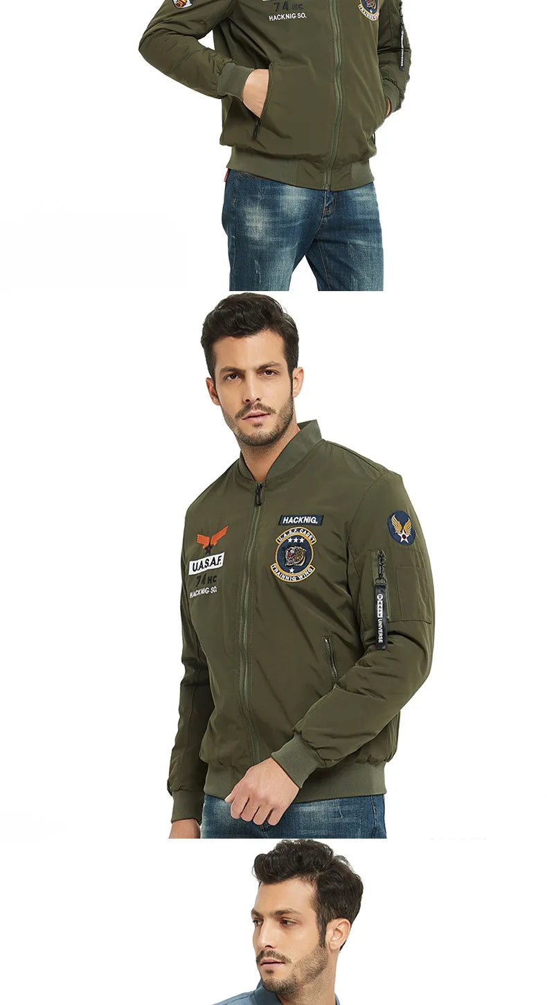 Autumn and winter MA1 pilot jacket men's American casual embroidered baseball suit work clothes thickened warm cotton jacket