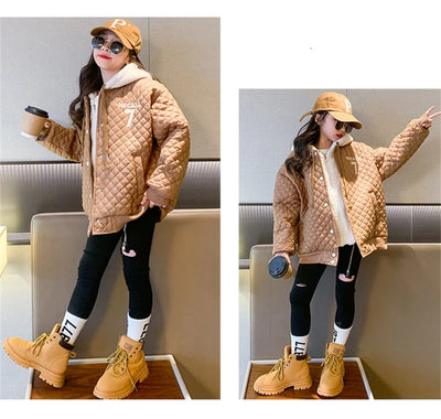 Girls Coat Jacket Winter Cotton Windbreak 2023 Fashion Warm Plus Thicken Teenagers Overcoat Snowsuit Children's Clothing