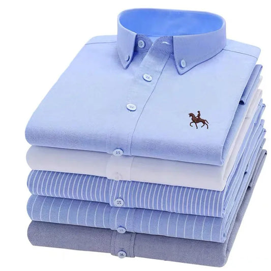 100% Cotton Oxford Plaid Solid Color Striped Shirt Tops Casual Long Sleeve Shirt Slim Fit Shirt Men Camisa Social Korean Clothes