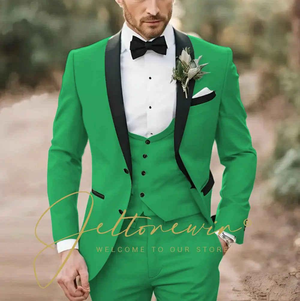 Elegant Light Green Formal Wedding Men Suit Groom Tuxedo Prom Slim Fit Blazer Hombre High Quality Custom 3 Piece Costume Homme