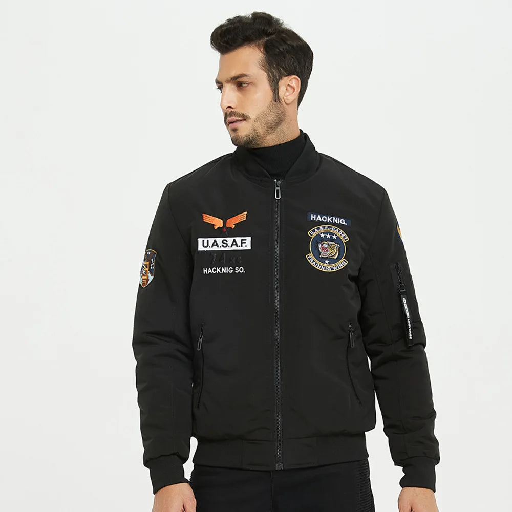 Autumn and winter MA1 pilot jacket men's American casual embroidered baseball suit work clothes thickened warm cotton jacket