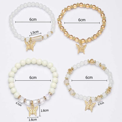 4Pcs Bohemian Butterfly Charm Bracelet Set For Women Crystal Beads Chain Bangle Female Fashion Party Jewelry Gift
