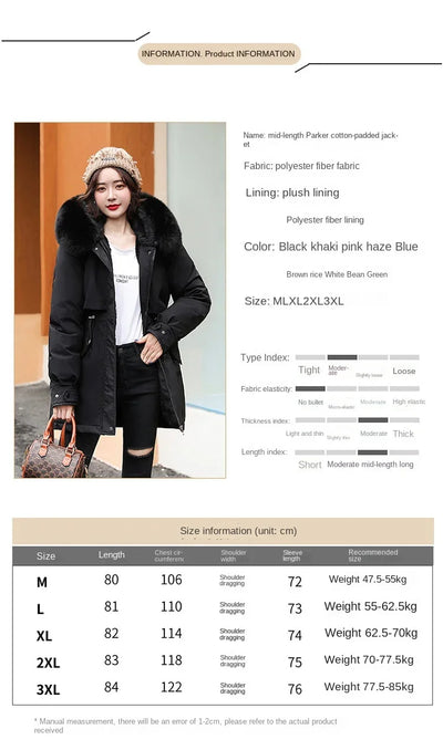 Women Parka Fashion Long Coat Wool Liner Hooded Parkas 2024 New Winter Jacket Slim with Fur Collar Warm Snow Wear Padded Clothes