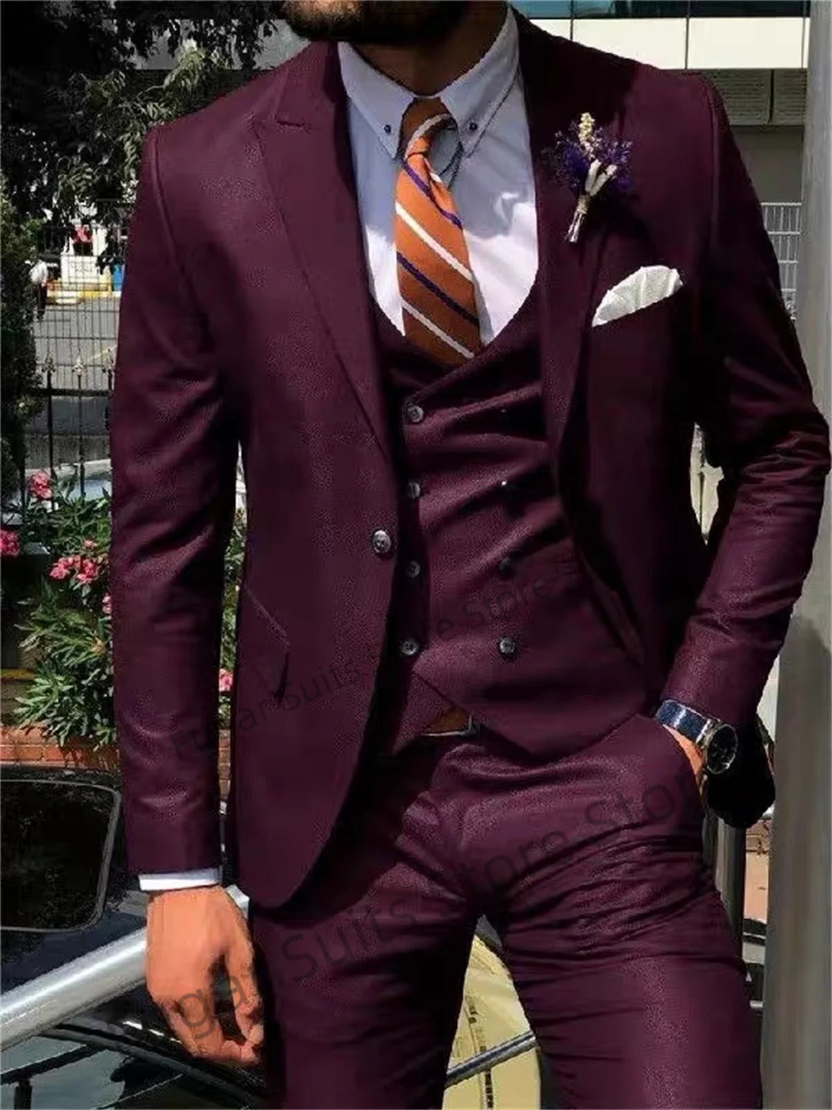 Business Navy Blue Suits For Men Slim Fit Peak Lapel Groom Prom Tuxedos 3 Pieces Sets Office Work Male Blazer Trajes De Hombre