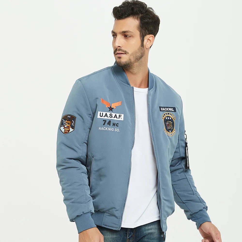 Autumn and winter MA1 pilot jacket men's American casual embroidered baseball suit work clothes thickened warm cotton jacket
