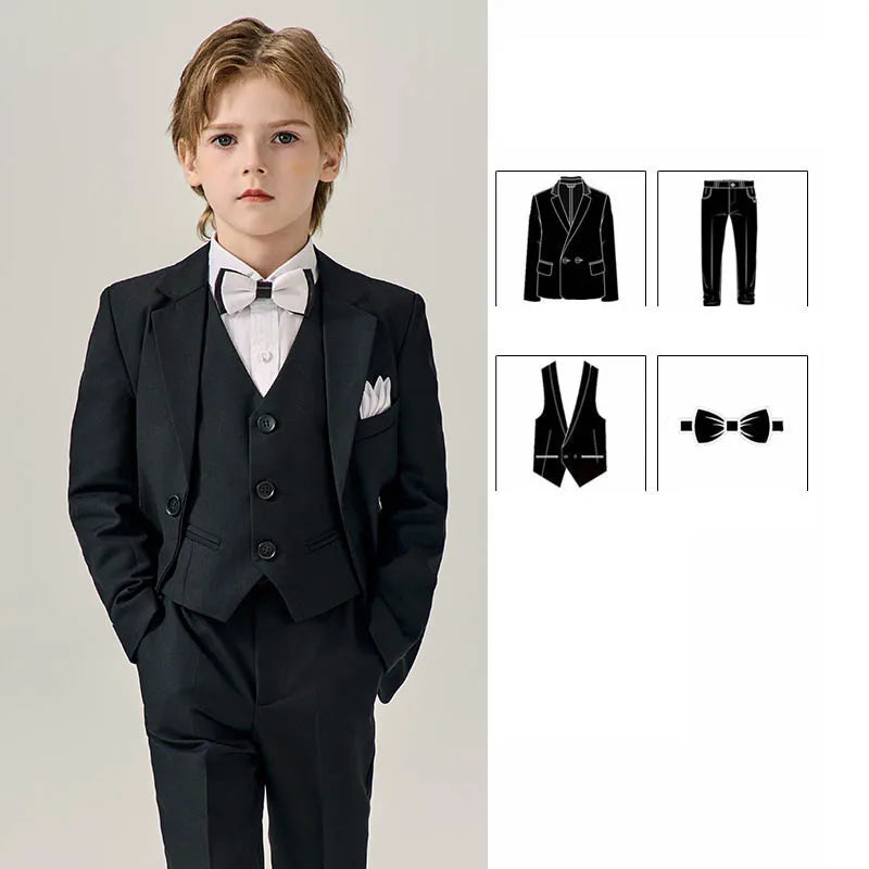 Prince Kids Green Jakcet Vest Pants Bowtie Piano Party Dress Boys Wedding Ceremony Photograph Suit Children Performance Costume