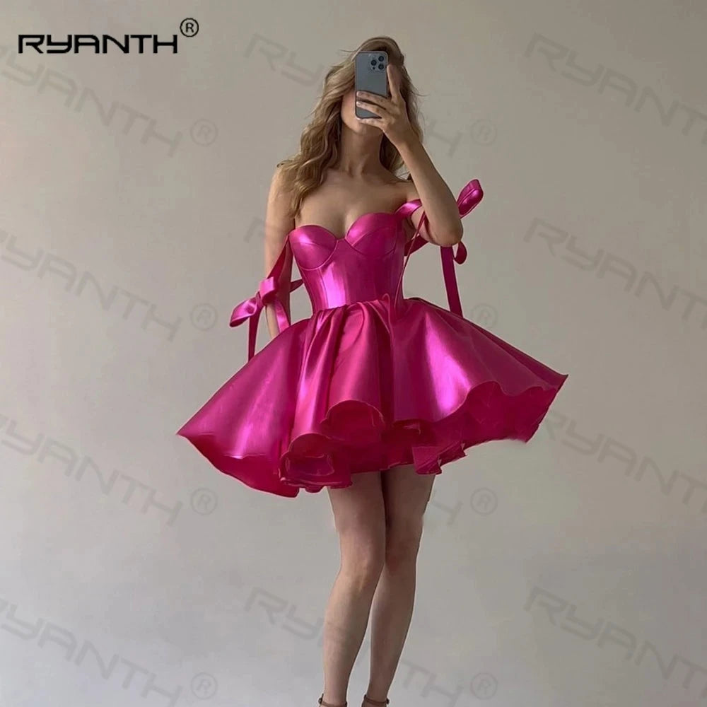 Ryanth Hot Pink A Line Mini Prom Party Dress Graduation Cocktail Dresses 2024 Birthday Dress Sweetheart Sleeveless Lace Up Back