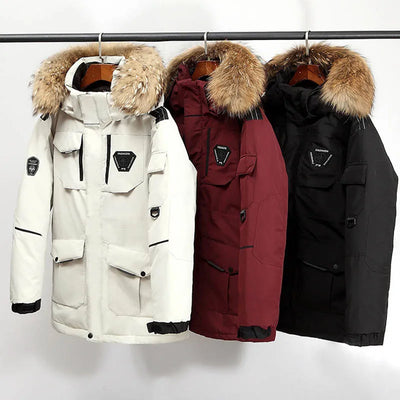 Men's Down Jackets Big Real Fur Collar Warm Parka -30 Degrees Men Casual 90% White Duck Down Coats Winter Snow Overcoat Thicken