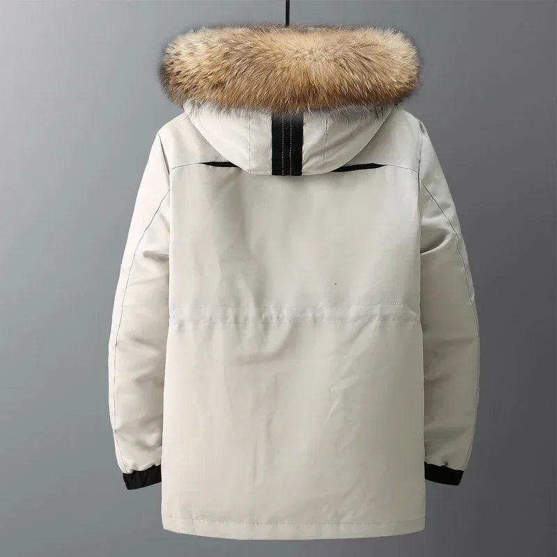 Men's Down Jackets Big Real Fur Collar Warm Parka -30 Degrees Men Casual 90% White Duck Down Coats Winter Snow Overcoat Thicken