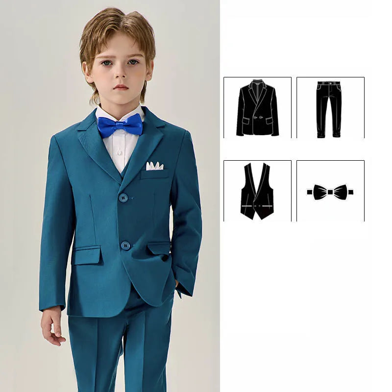 Prince Kids Green Jakcet Vest Pants Bowtie Piano Party Dress Boys Wedding Ceremony Photograph Suit Children Performance Costume