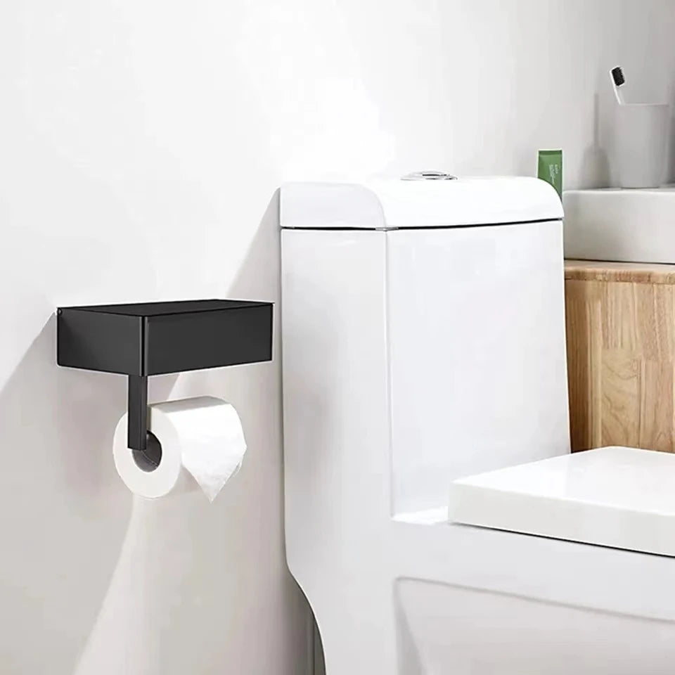 Silver Toilet Roll Holder Bathroom Paper box Storage Holder Wall Mounted Tissue Paper Rack  Wipes Dispenser Phone Storage Shelf