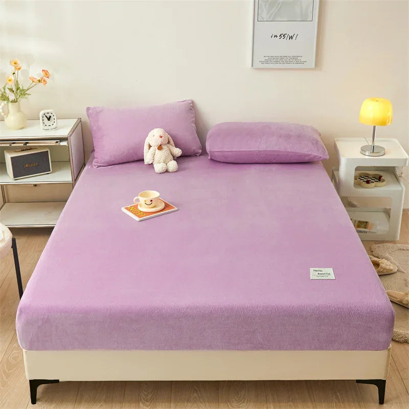 Yaapeet Winter Fitted Sheet Velvet Bedsheets fundas de colchón Skin-friendly Mattress Cover Warm Bed Linen (No Pillowcase)