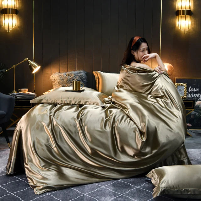 Luxury Satin Bedding Set Duvet Cover with Pillowcase European Style King Queen Size Comfortable Bed Set Bed Covers Linen Sheet