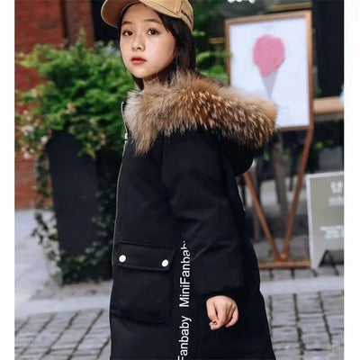 Winter Jackets For Girl Thick Warm Long Coats Kids Hooded Fur Collar Heavy Outerwear Big Children Cold Weather Parka Snowsuit