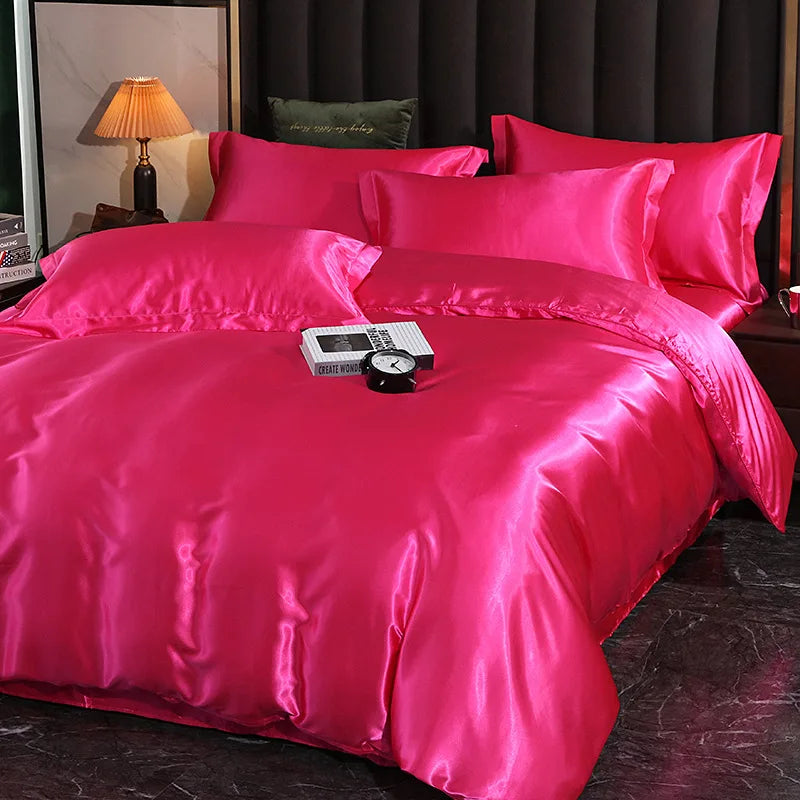 Comfortable Summer Real 100% Silk Satin Bedding Set with Duvet Cover Bed Sheet Pillowcases Luxury Quilt Grade A Bed Linen Set