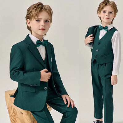 Prince Kids Green Jakcet Vest Pants Bowtie Piano Party Dress Boys Wedding Ceremony Photograph Suit Children Performance Costume