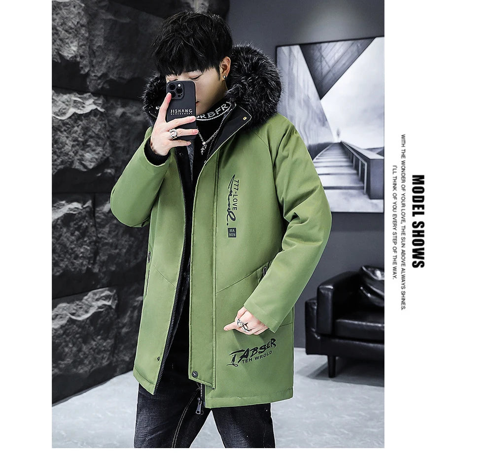 DIMUSI Winter Men's Long Jacket Fashion Male Thermal Parkas Coats Casual Men Classic Fur Collar Warm Padded Jackets Clothing