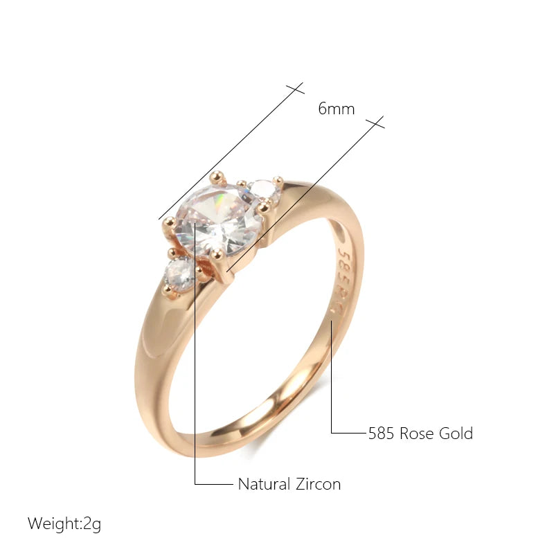 Wbmqda Sparkling Natural White Zircon Ring For Women 585 Rose Gold Color Luxury Romantic Wedding Engagement Fine Jewelry Gift