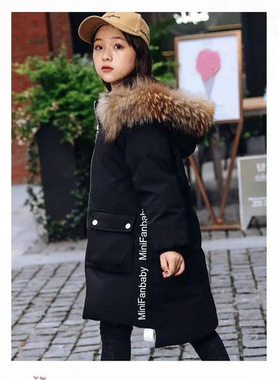 Winter Jackets For Girl Thick Warm Long Coats Kids Hooded Fur Collar Heavy Outerwear Big Children Cold Weather Parka Snowsuit