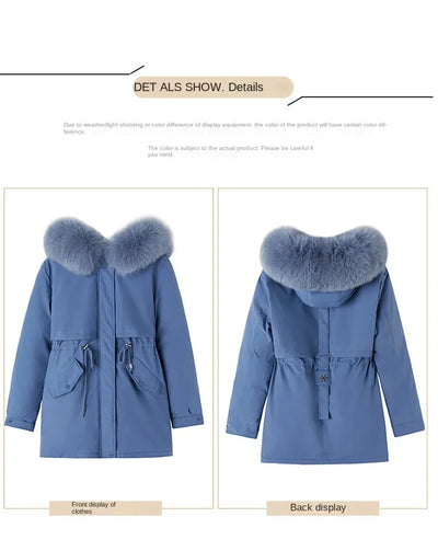 Women Parka Fashion Long Coat Wool Liner Hooded Parkas 2024 New Winter Jacket Slim with Fur Collar Warm Snow Wear Padded Clothes