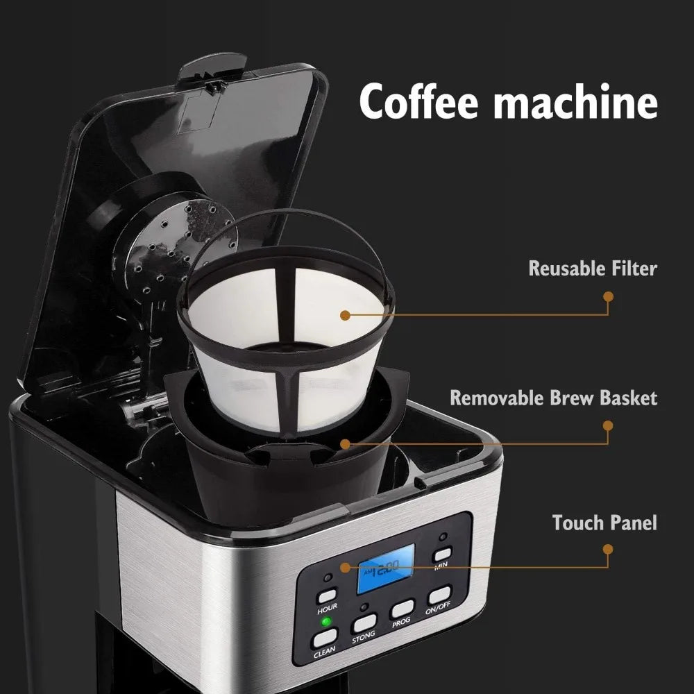 Programmable Coffee Maker, 4-12 Cups Drip Coffee Machine with Glass Carafe, Regular & Strong Brew