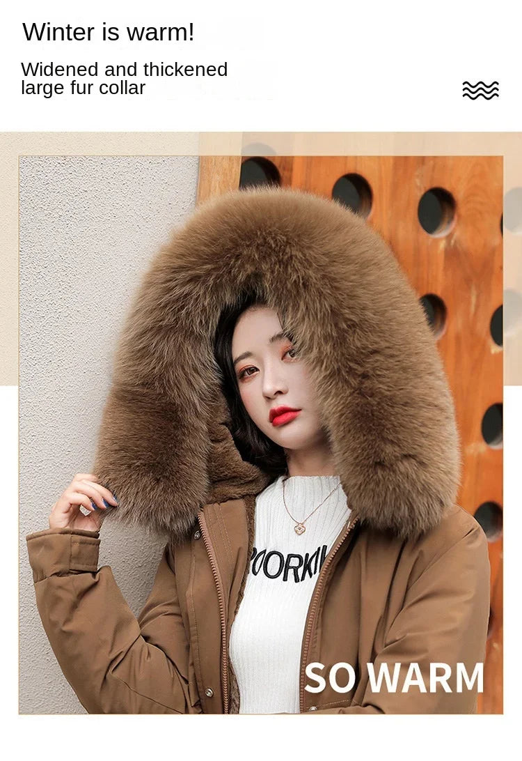 Women Parka Fashion Long Coat Wool Liner Hooded Parkas 2024 New Winter Jacket Slim with Fur Collar Warm Snow Wear Padded Clothes