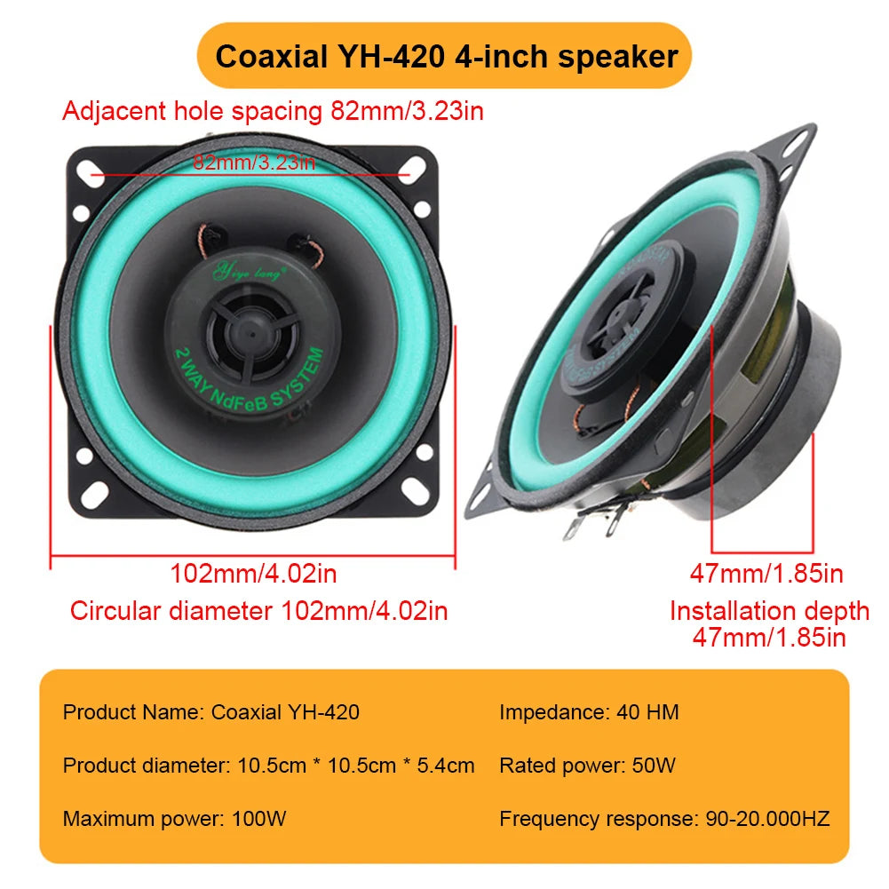 4/5/6.5-inch Car Speakers 100W/160W Max Universal HiFi Coaxial Subwoofer Car Audio Music Stereo Full Frequency Car Speakers